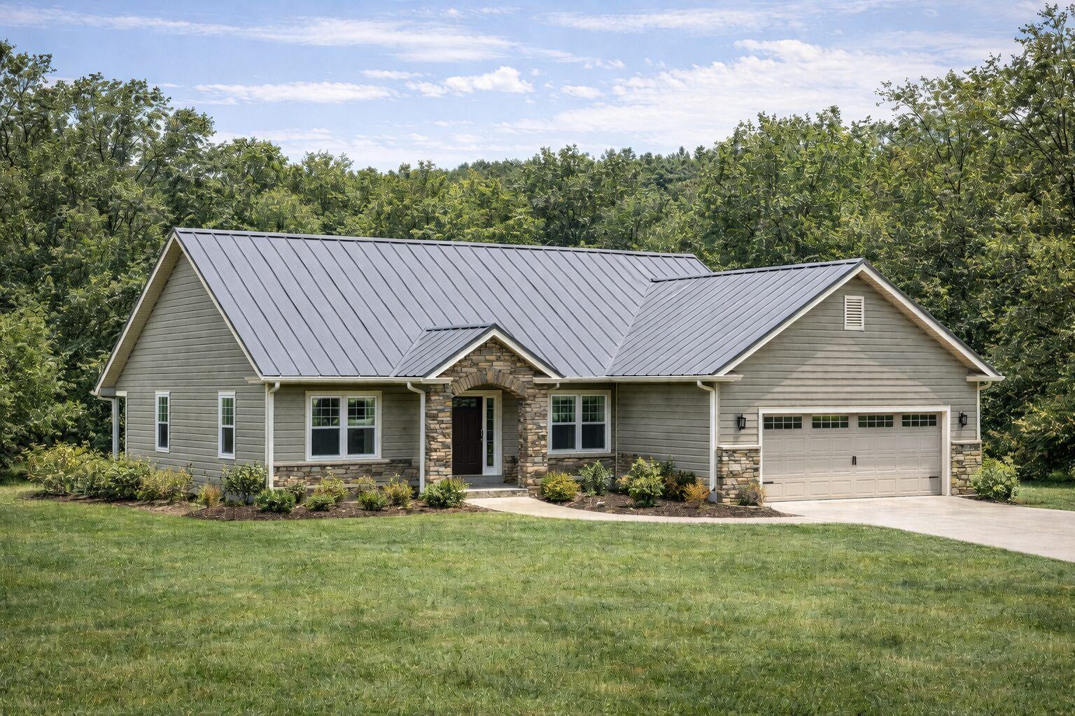 5-rib exposed-fastener metal roof on a residential home